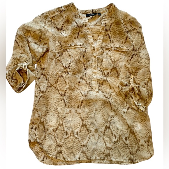 Apt. 9 Tops - APT 9 animal print Snake pattern sheer pocket rolled sleeve top office Blouse SM